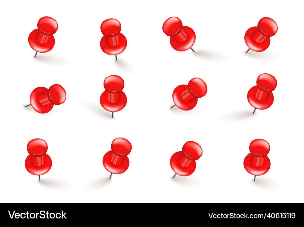 Realistic red push pins board tacks isolated Realistic red push pins board tacks isolated Vector Image