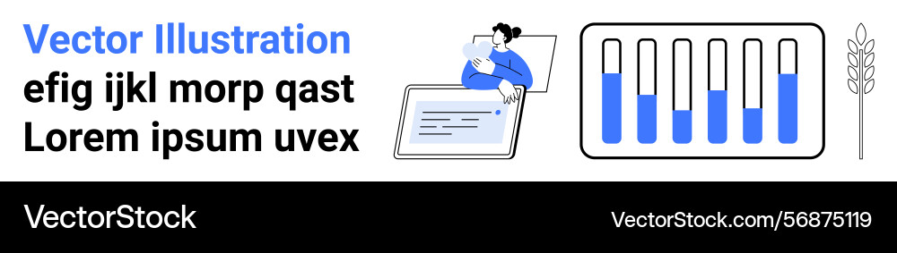 Scientist analyzing data on tablet with test tubes Scientist analyzing data on tablet with test tubes vector image