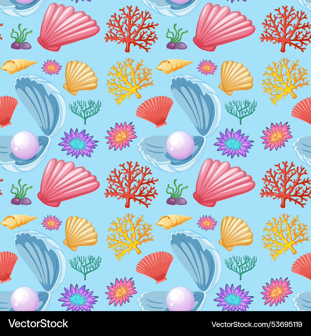 Seamless pattern of seashells and ocean elements Seamless pattern of seashells and ocean elements vector image