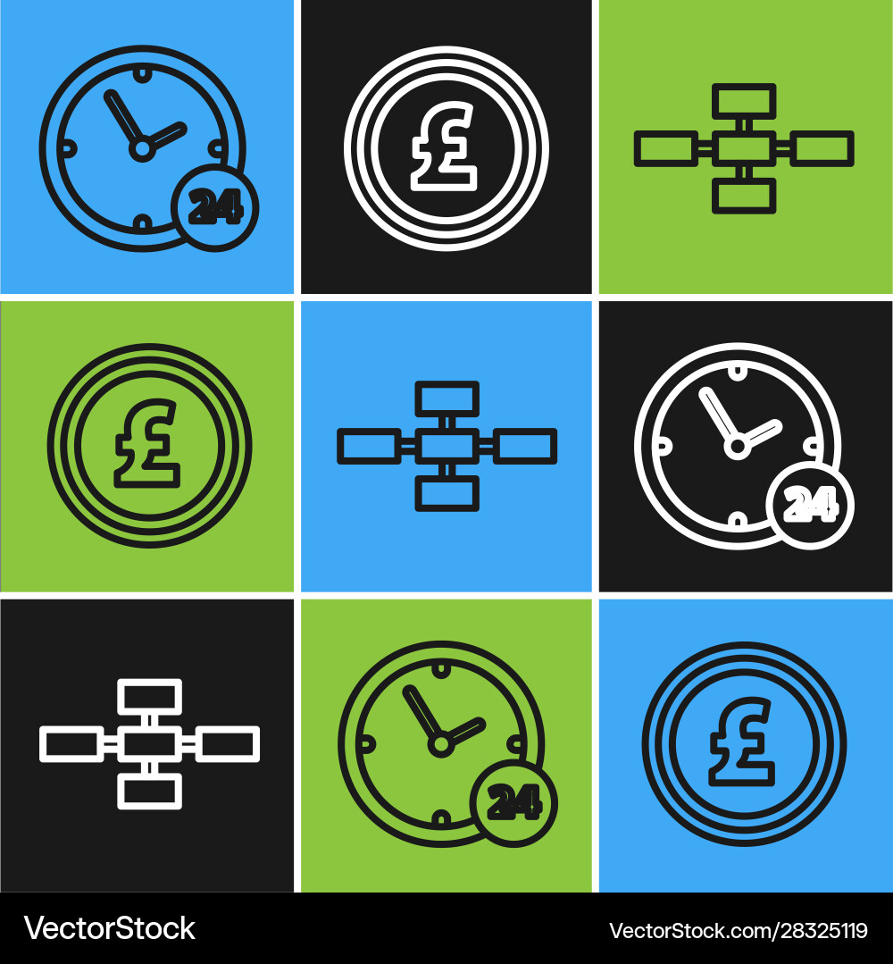Set line clock 24 hours business hierarchy Set line clock 24 hours business hierarchy Vector Image