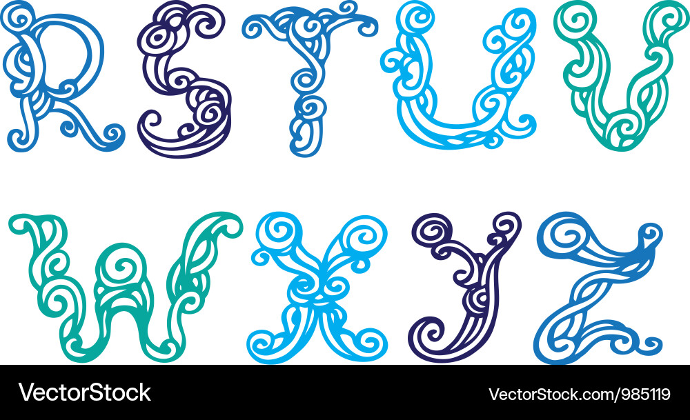 Swirly hand drawn font letters set r-z Vector Image