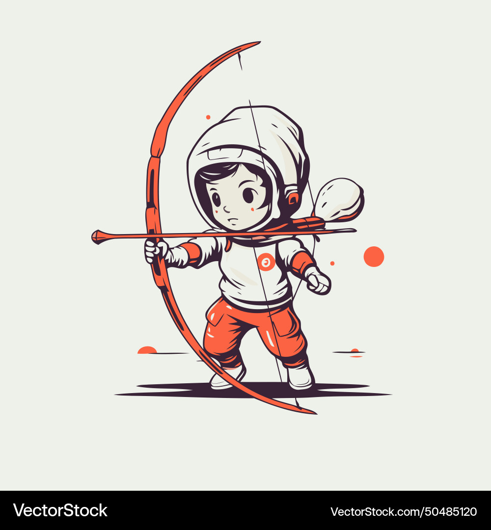 Astronaut in spacesuit with bow and arrow vector image