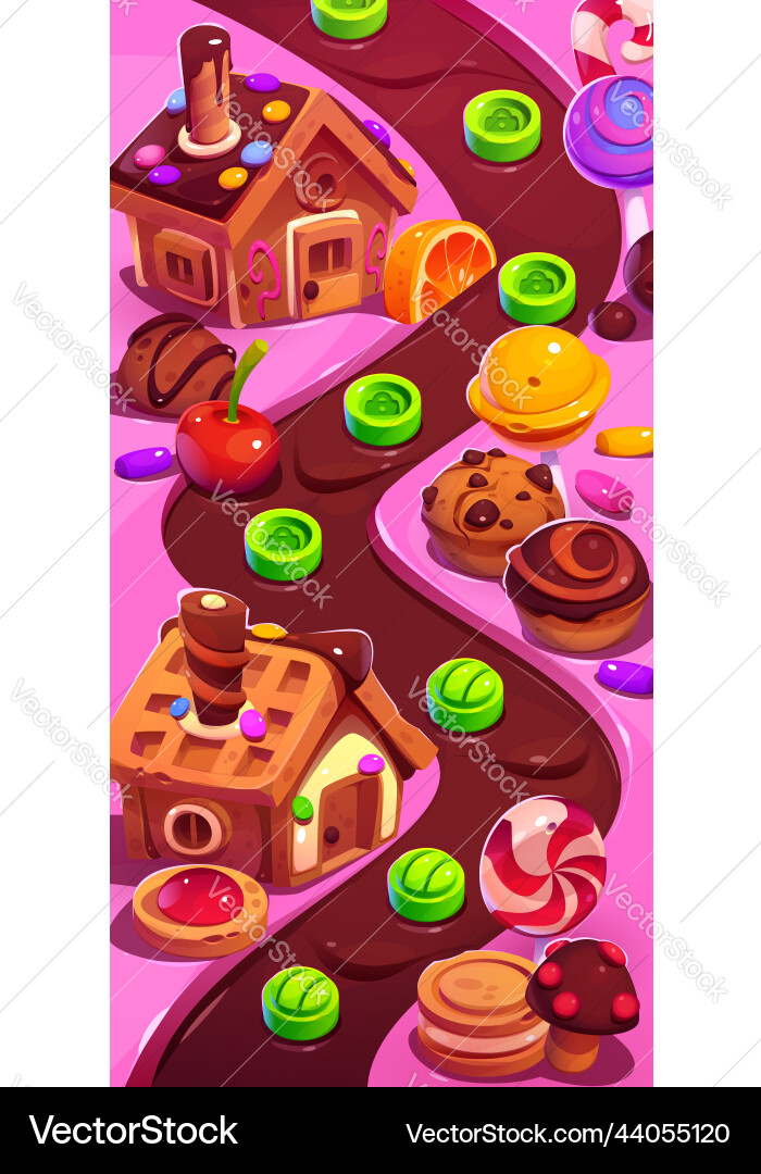 Candy planet game ui level map fantasy landscape Candy planet game ui level map fantasy landscape vector image