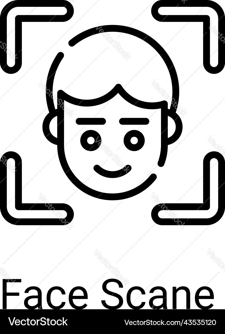 Face scan line icon isolated on white background vector image