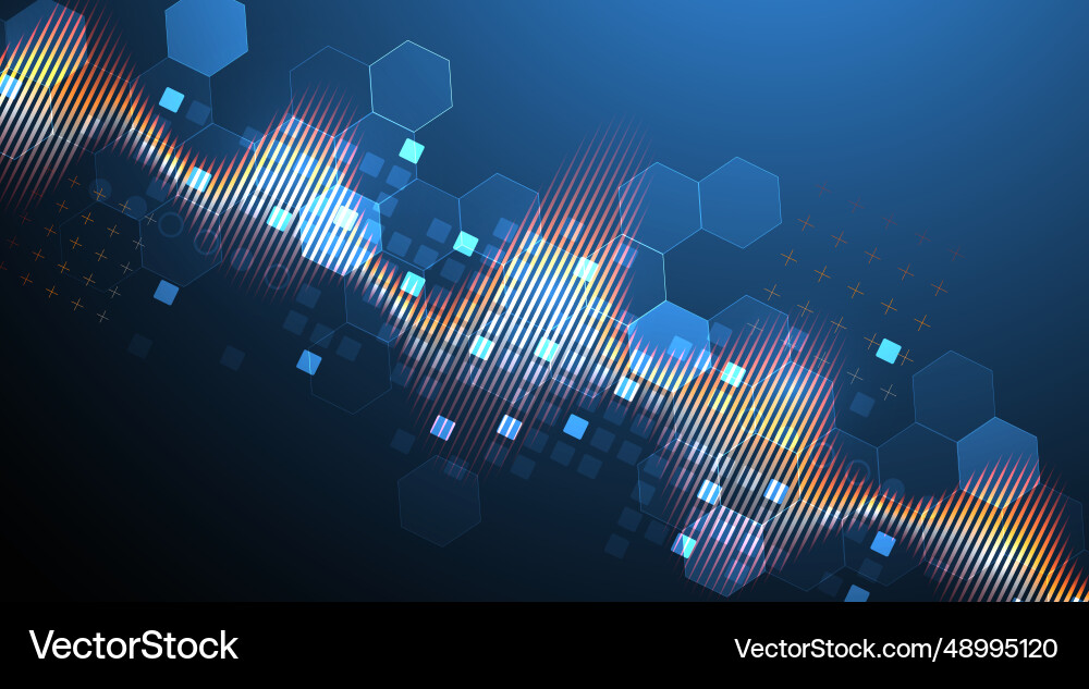 Sound wave with glowing hexagones dynamic vector image