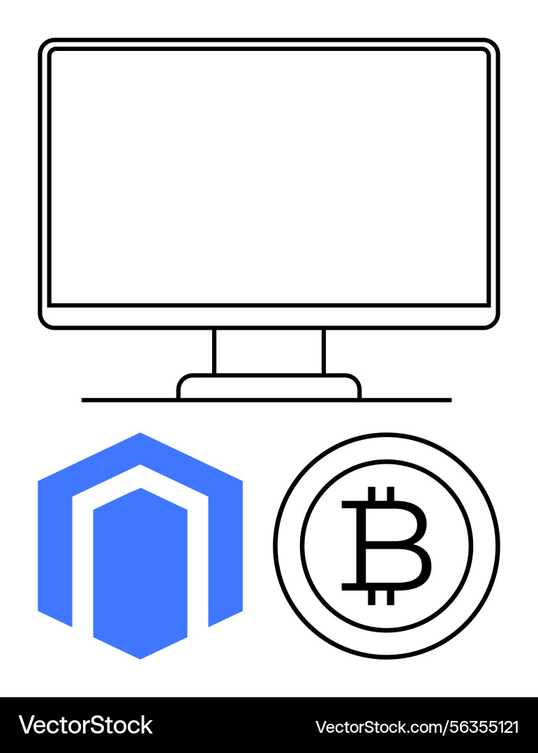 Computer screen with blockchain token Computer screen with blockchain token vector image