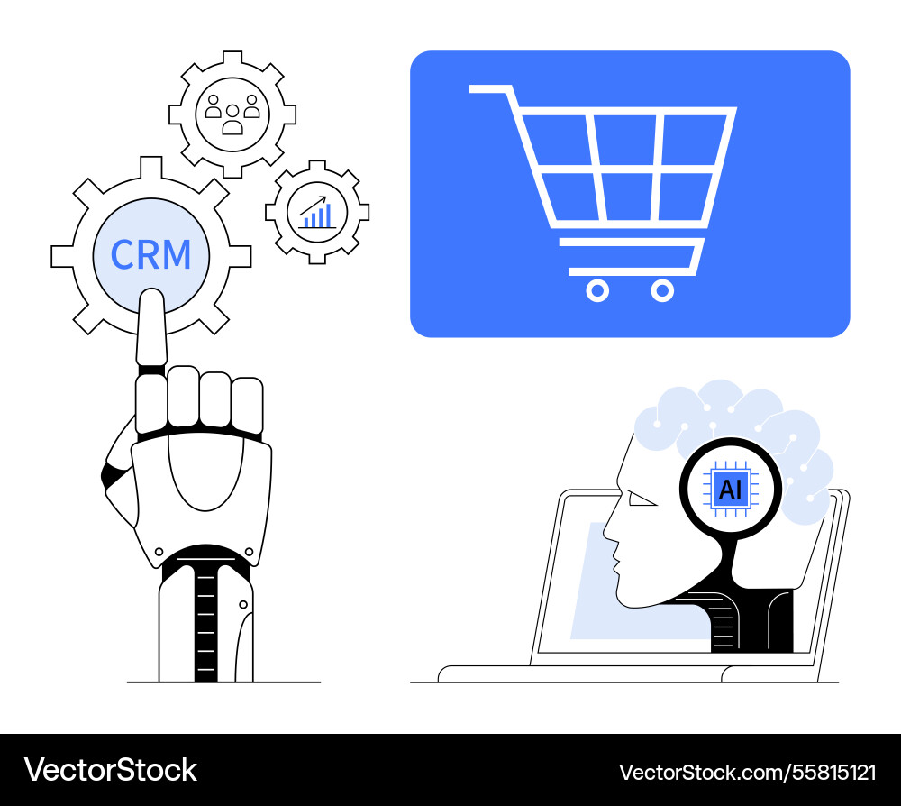Robotic automation in crm ai integration and e Robotic automation in crm ai integration and e vector image