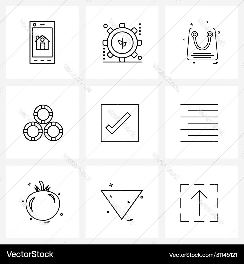 Set 9 einfache Liniensymbole für Web und Print Vektorbild