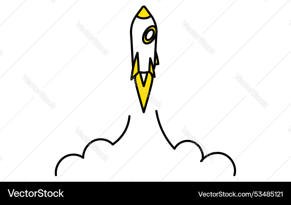 Simple line drawing of a launch rocket isometric Vector Image