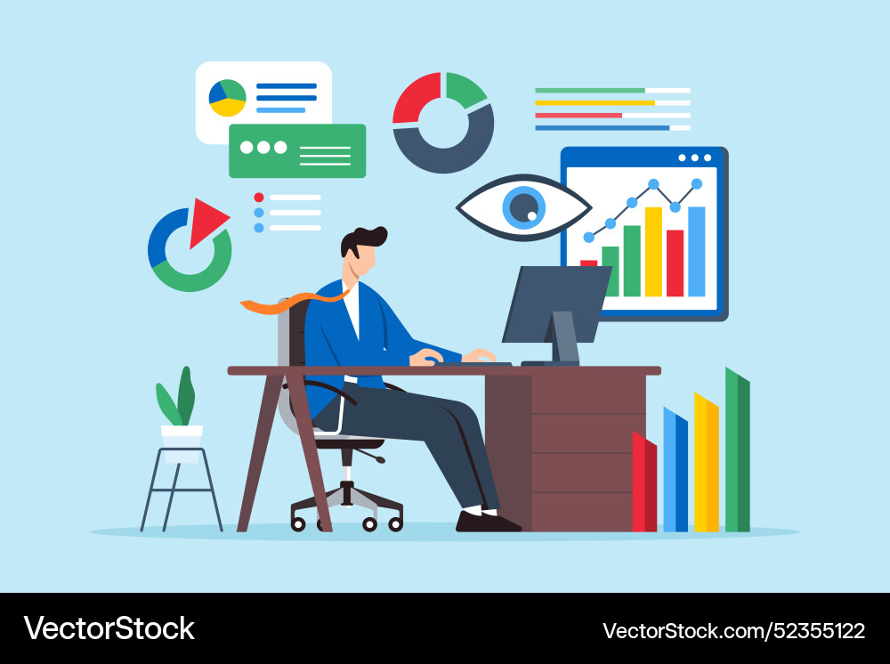Business analyst creating data visualization Business analyst creating data visualization vector image