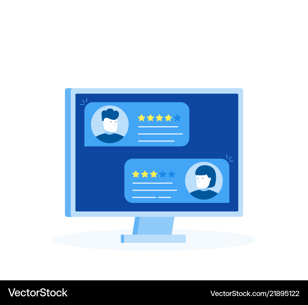 Computer with customer review rating messages Computer with customer review rating messages Vector Image