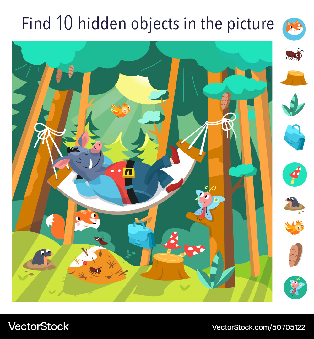 Find 10 hidden objects in picture educational Find 10 hidden objects in picture educational vector image