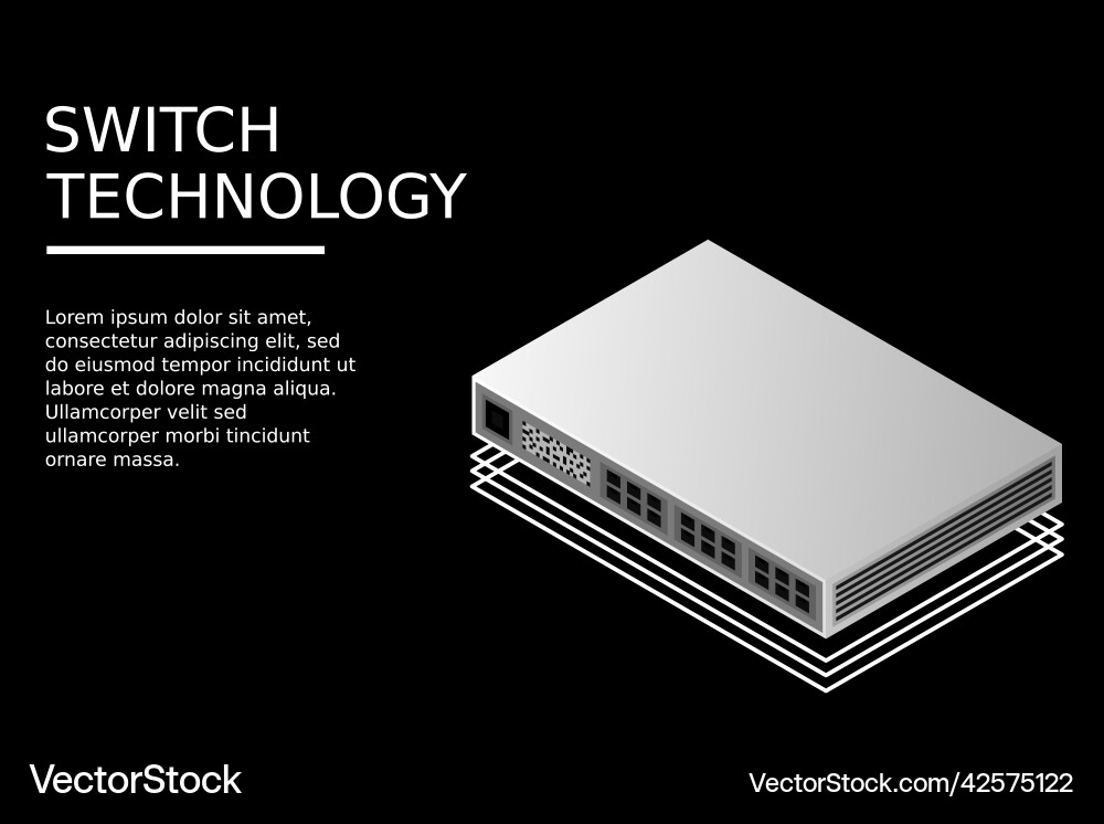 Isometric switch with up link port Isometric switch with up link port Vector Image