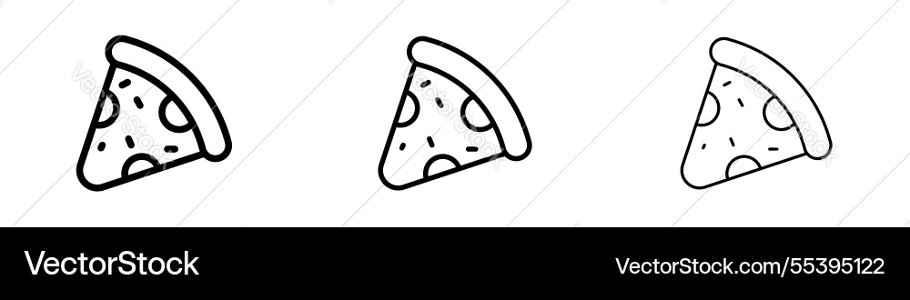 Pizza slice icons in three different stroke lines Pizza slice icons in three different stroke lines vector image