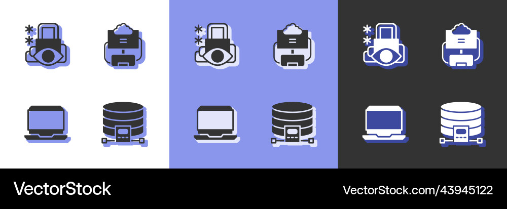 Set cloud database cyber security laptop and icon Vector Image