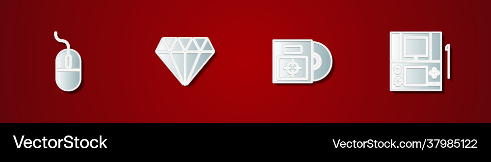 Set computer mouse diamond cd or dvd disk in box Vector Image