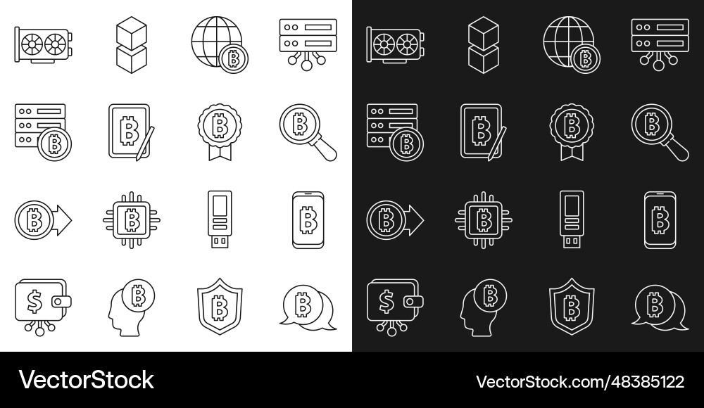 Set line bitcoin mining from mobile vector image
