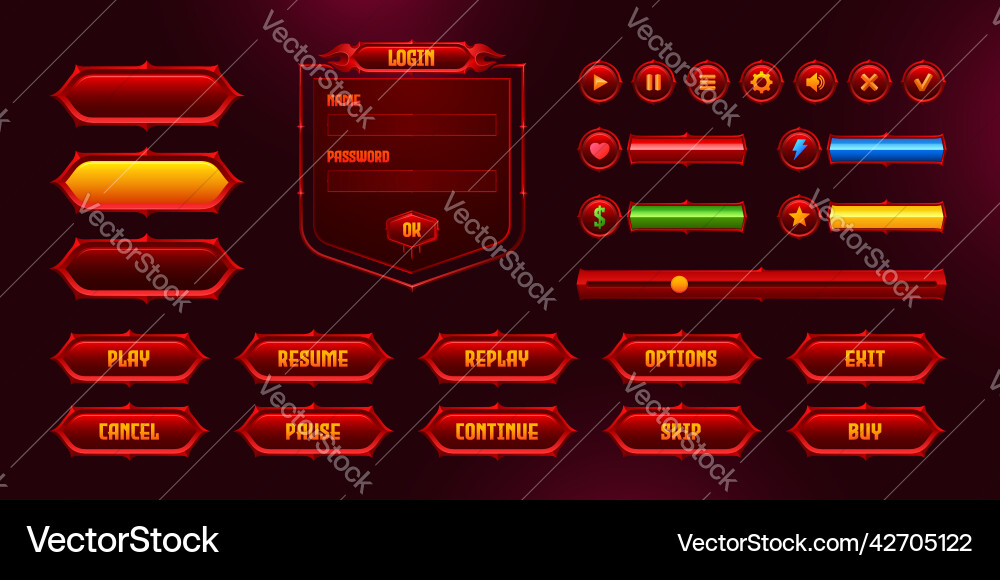 Set of game frames bars and menu user interface Set of game frames bars and menu user interface vector image