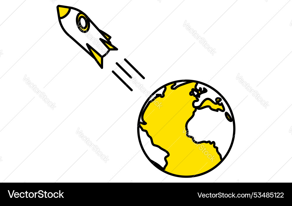 Simple line drawing of a launch rocket flying Vector Image