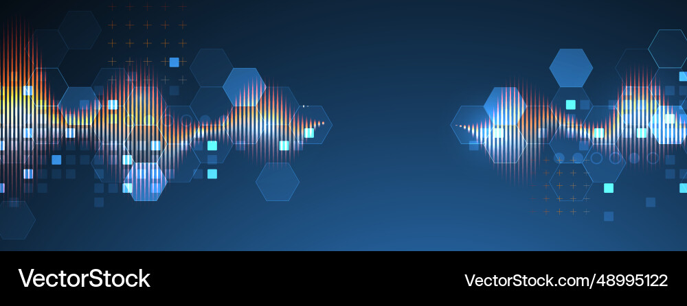 Sound wave with glowing hexagones dynamic Sound wave with glowing hexagones dynamic vector image