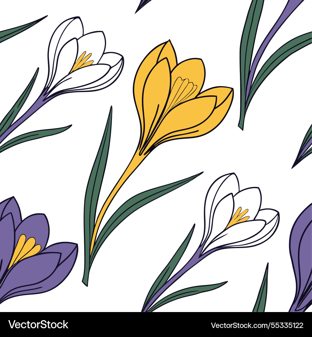 Spring crocus seamless tile pattern with bright Vector Image