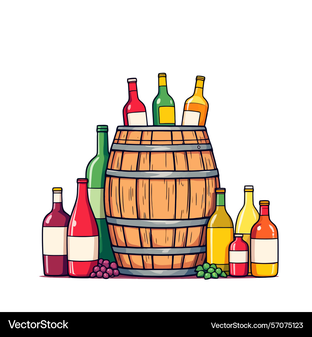 Ai-generated wine bottles resting in and around a Vector Image
