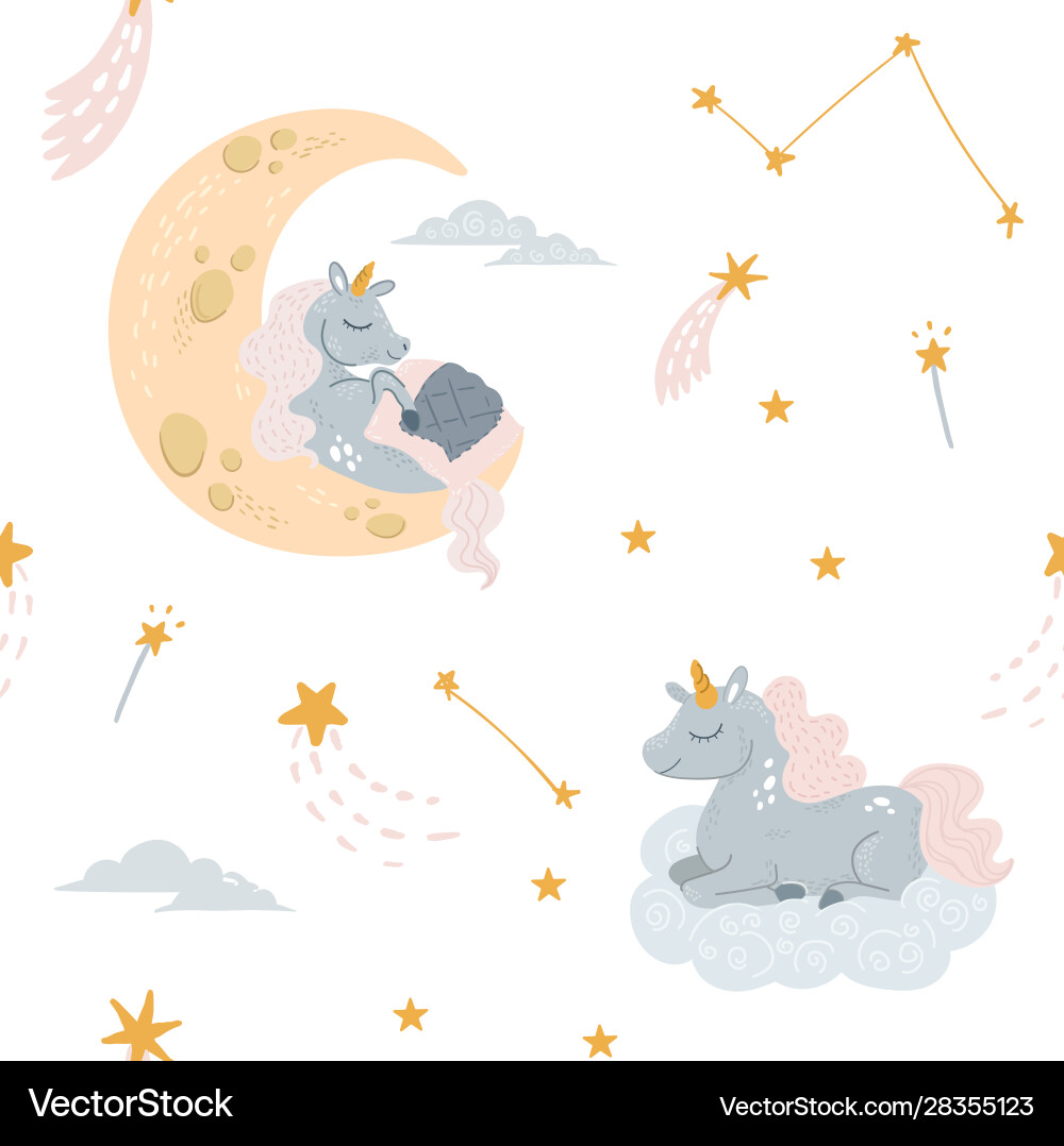Cute unicorn sleeping at cloud in hat Cute unicorn sleeping at cloud in hat vector image