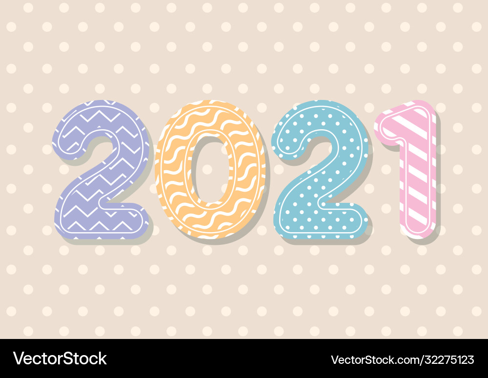 Happy new year 2021 with points and zig zag lines Vector Image