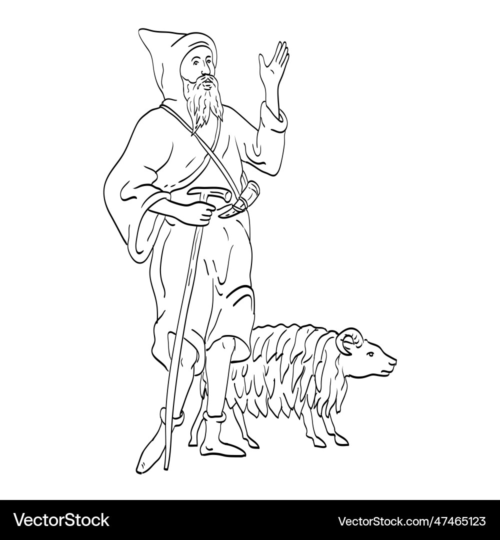 Medieval Shepherd with Flock – Royalty-Free Vector | VectorStock, image size:1000x1080