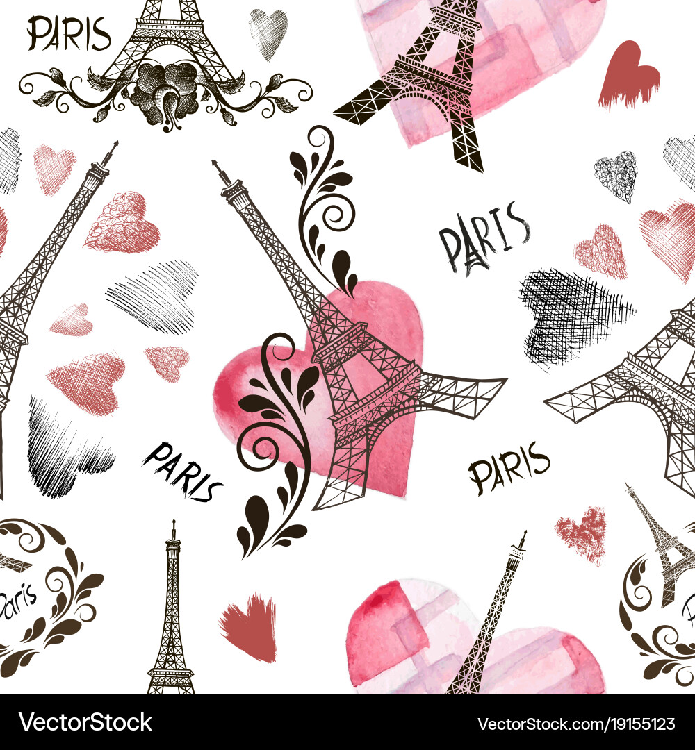 Parisian Heart Eiffel Tower Seamless Pattern Vector Image