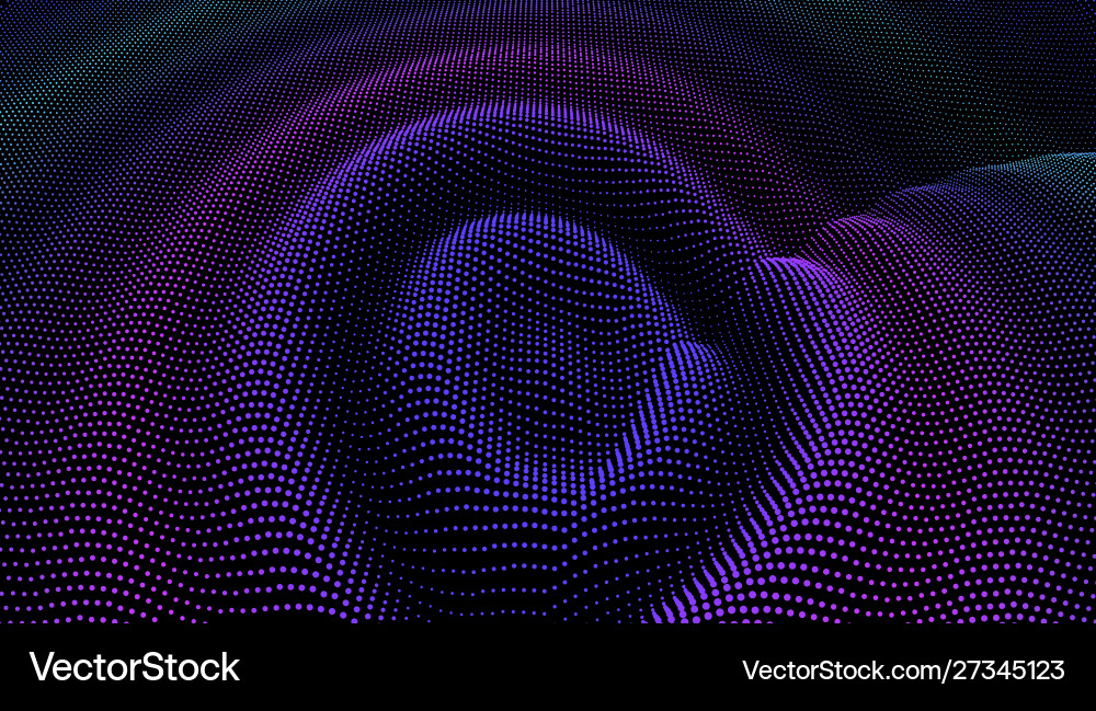 Particle 3d wavy ripple effect color grid surface vector image