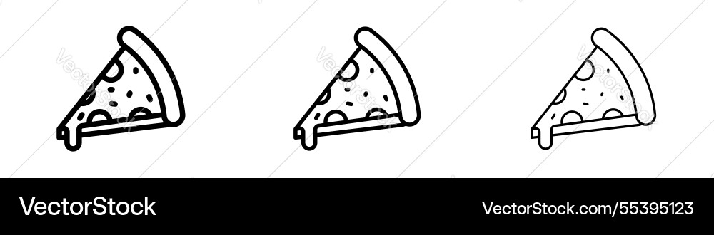 Pizza slice icons in three different stroke lines Pizza slice icons in three different stroke lines Vector Image