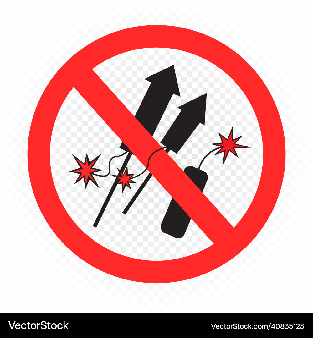 Pyrotechnic objects is prohibited sign symbol Vector Image