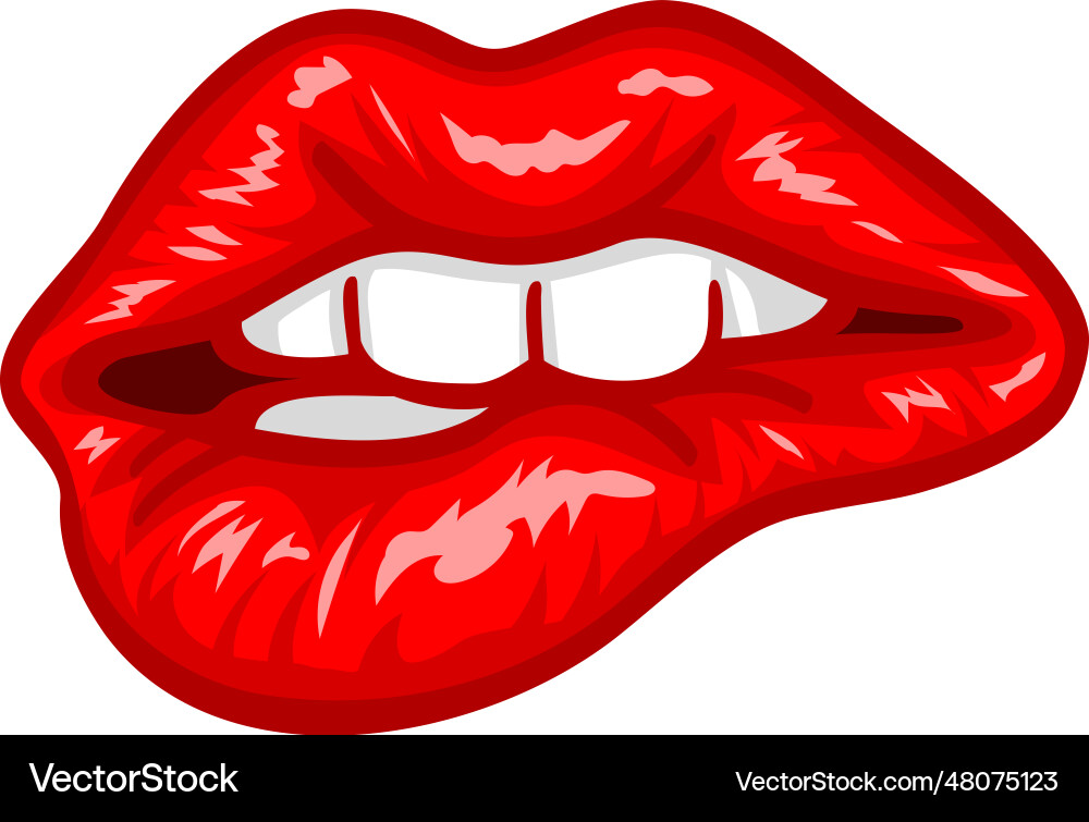 Red lips biting sexy lip pop art logo Red lips biting sexy lip pop art logo vector image