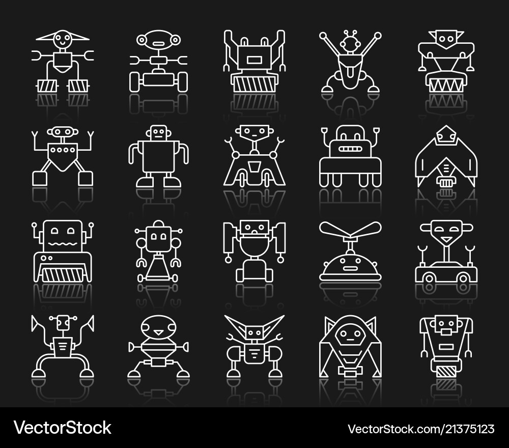 Robot simple white line icons set Robot simple white line icons set vector image