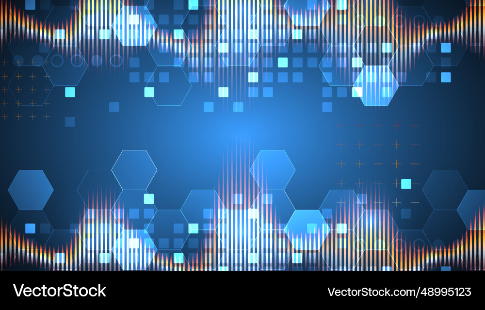Sound wave with glowing hexagones dynamic vector image