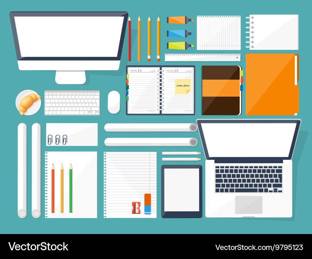 Workplace with table and computer laptop vector image