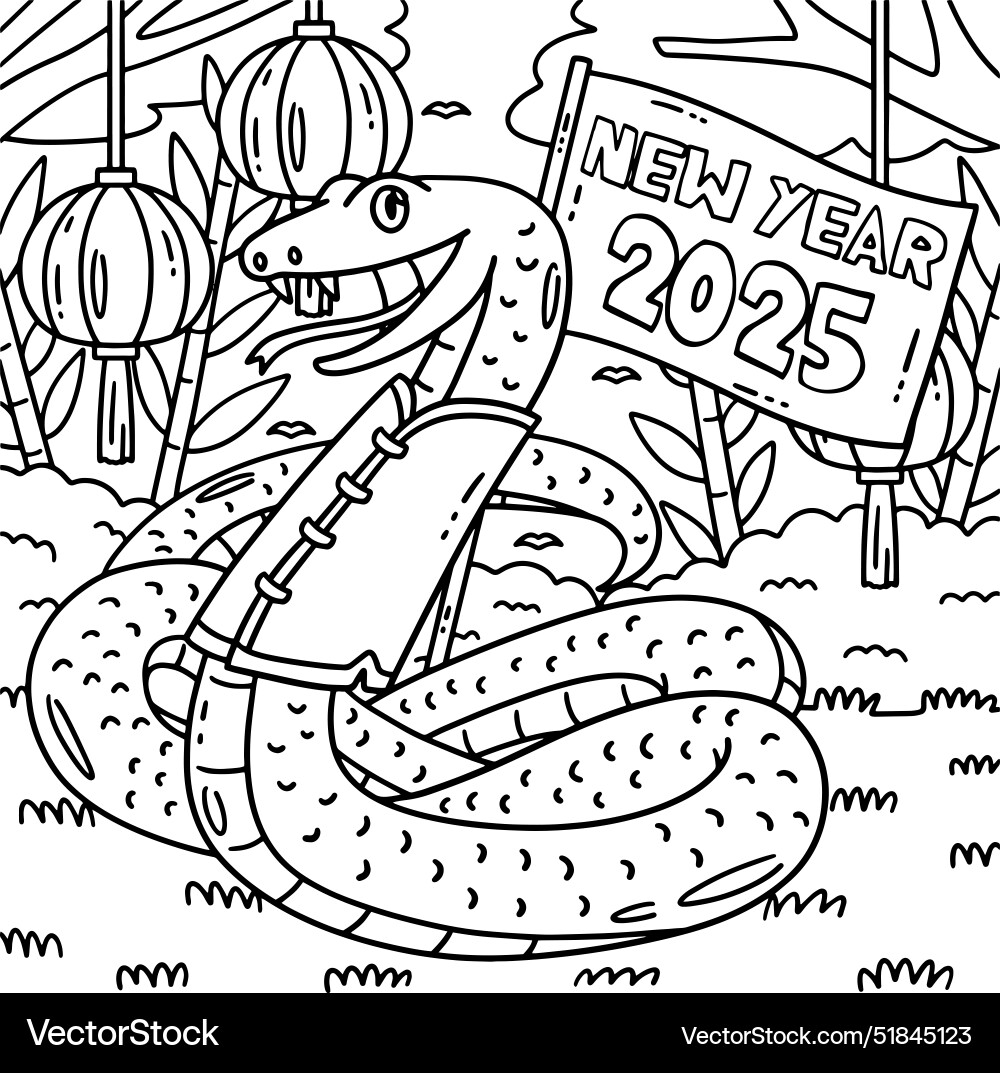 Year of the snake new 2025 coloring page Vector Image
