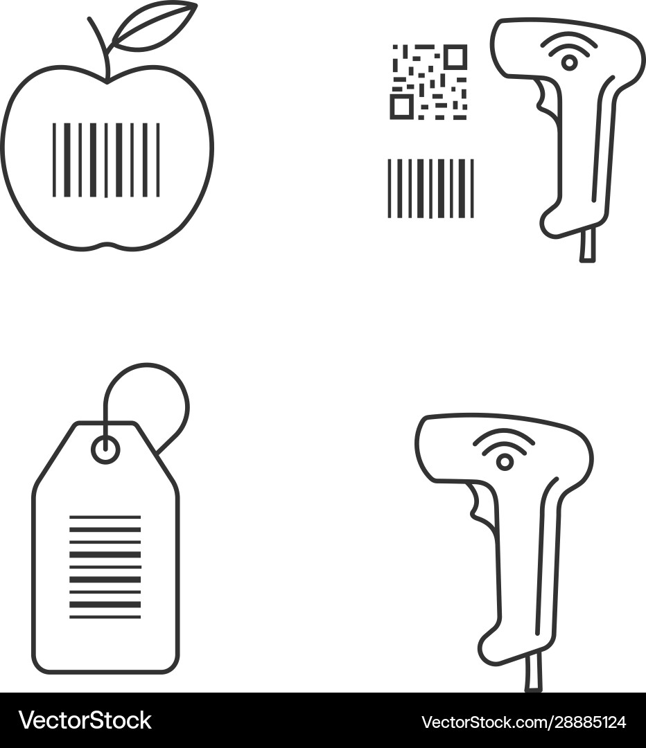 Barcodes linear icons set Barcodes linear icons set Vector Image