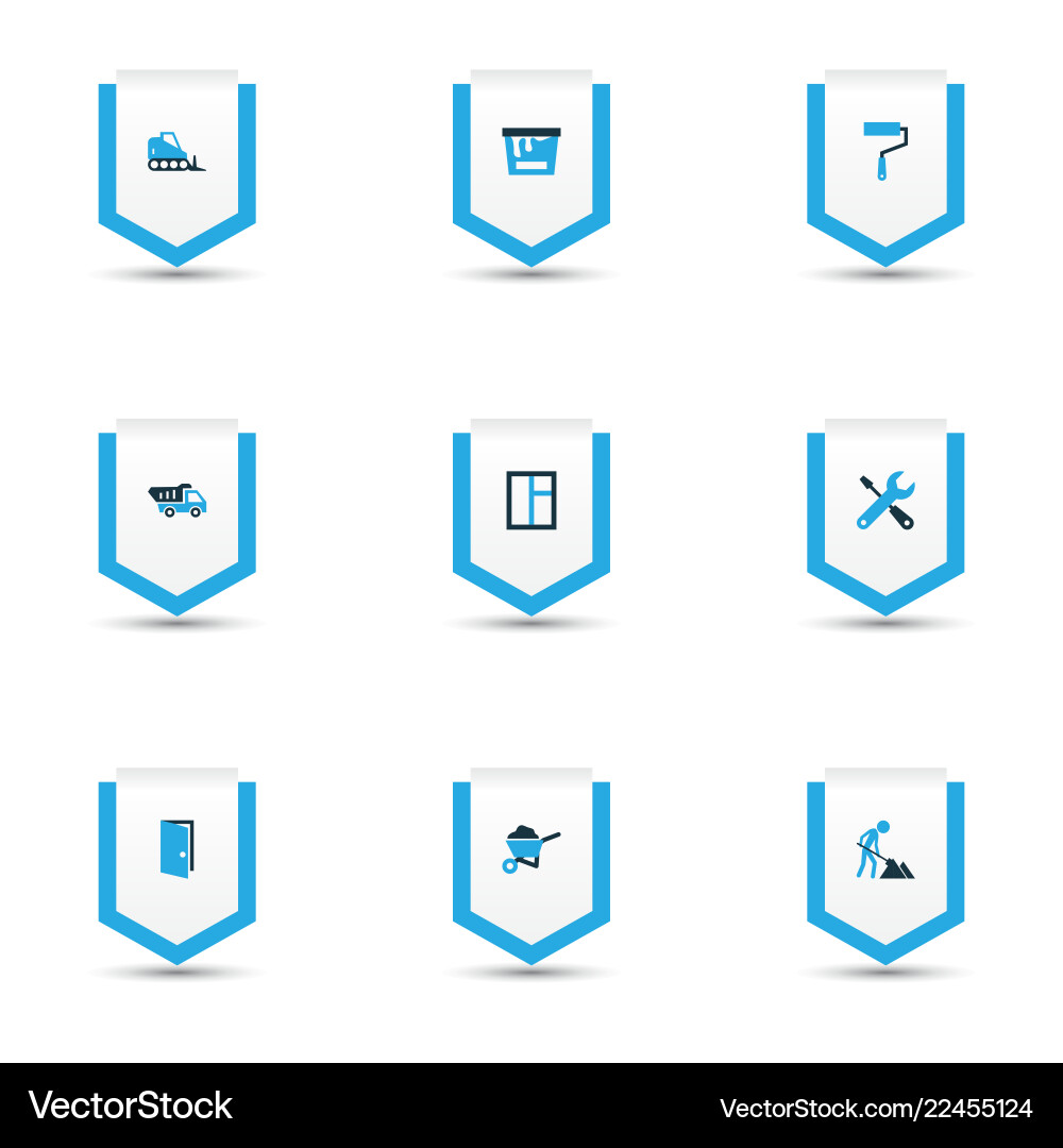 Building icons colored set with tipper Building icons colored set with tipper Vector Image