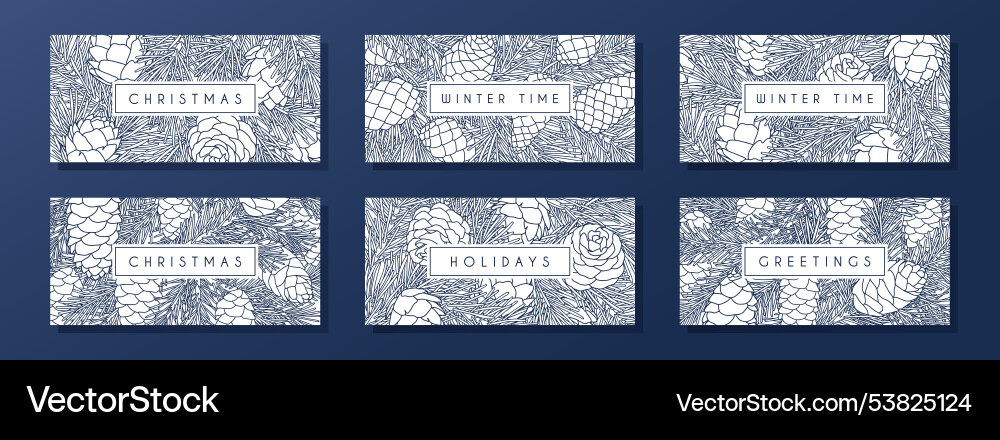 Compositions with coniferous branches and cones vector image