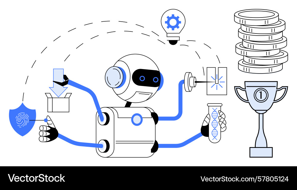 Futuristic robot automating data processing vector image