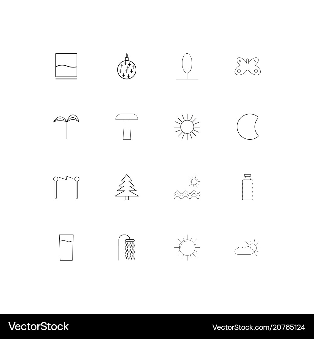 Nature linear thin icons set outlined simple vector image