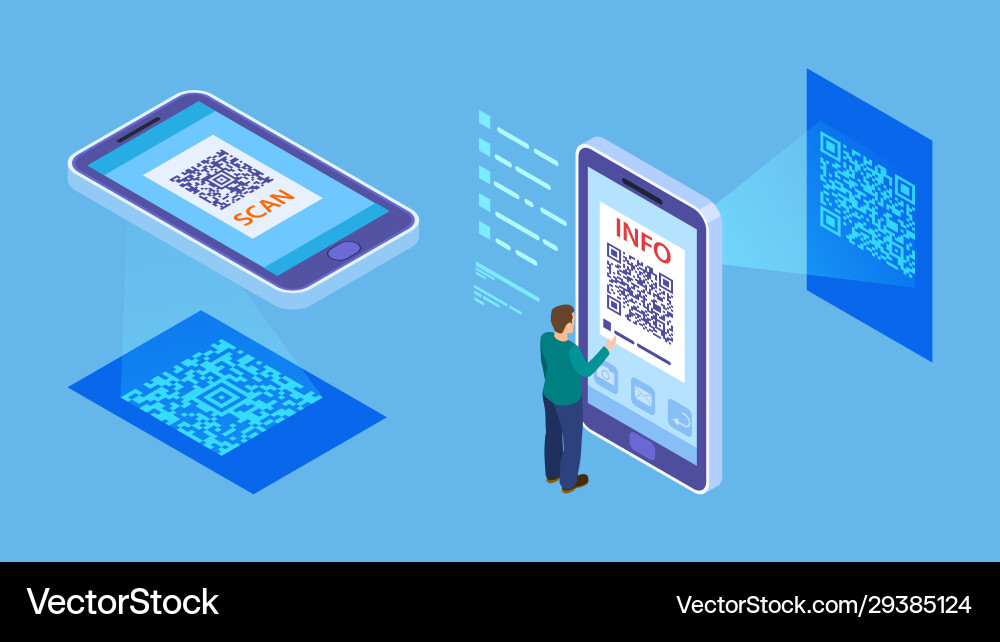 QR Code Scanning App - Isometric Vector Image