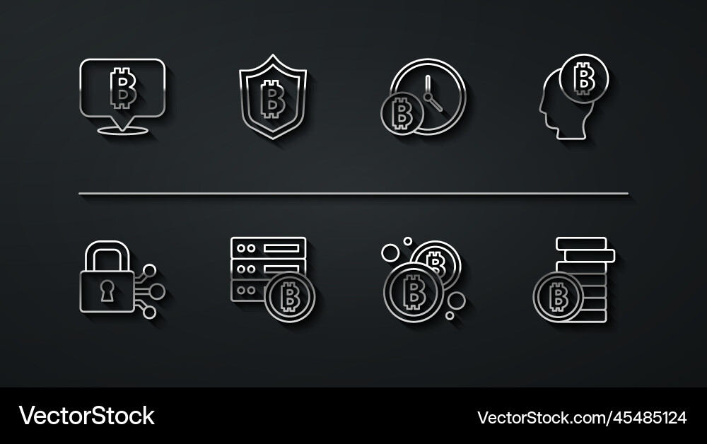 Set line bitcoin lock with think server Set line bitcoin lock with think server vector image