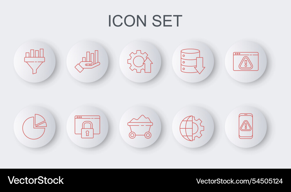 Set line mobile with exclamation mark pie chart Set line mobile with exclamation mark pie chart vector image