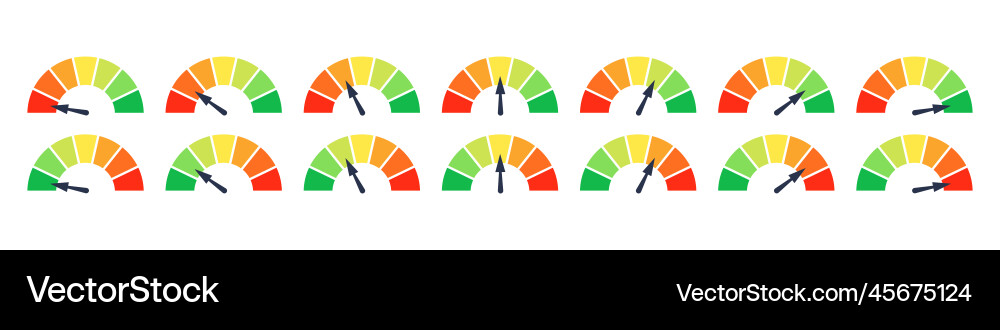 Set of different colorful speedometers meter Set of different colorful speedometers meter vector image