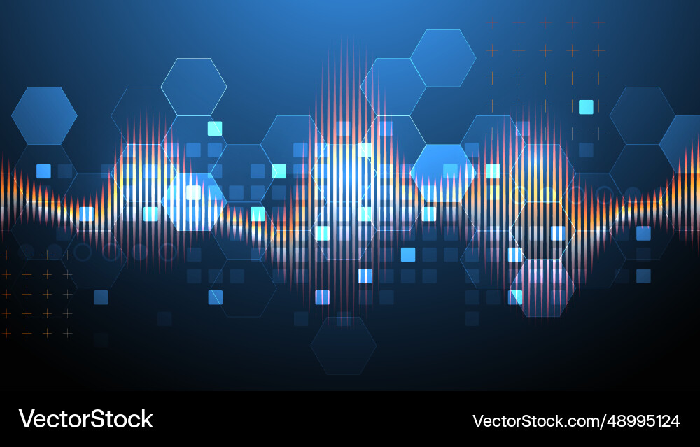 Sound wave with glowing hexagones dynamic Sound wave with glowing hexagones dynamic vector image