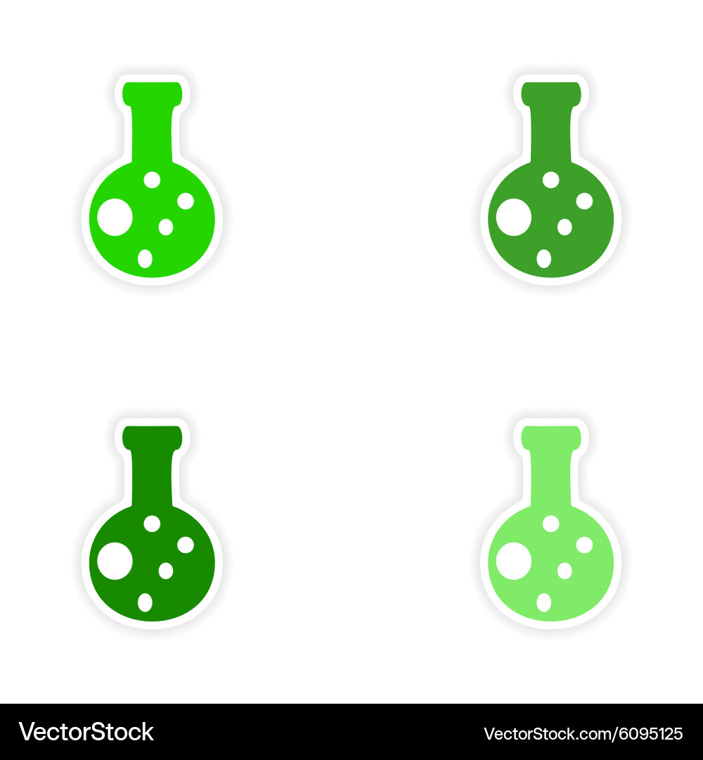 Assembly realistic sticker design on paper flask vector image