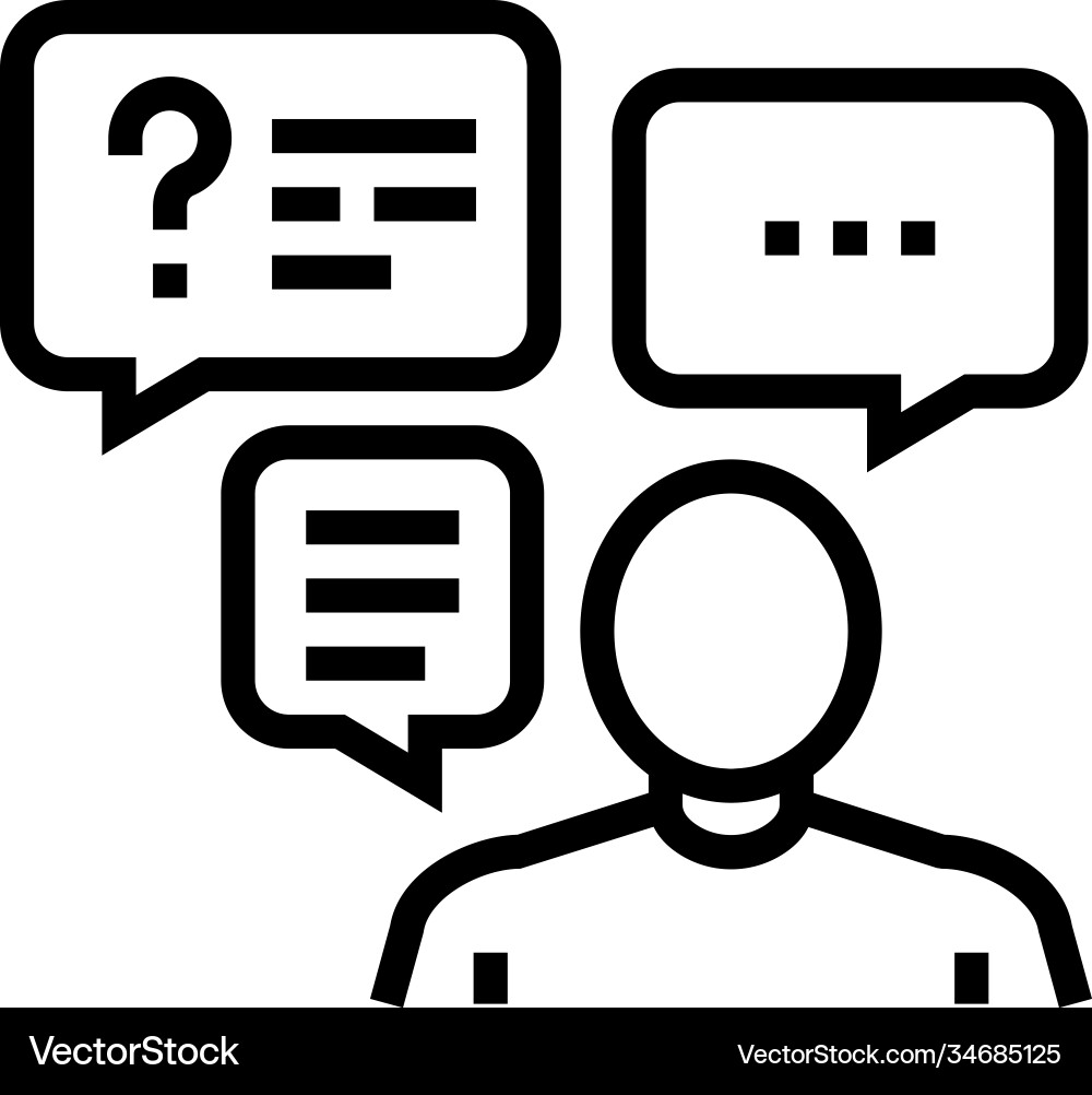 Discussion questions and answers line icon Discussion questions and answers line icon Vector Image